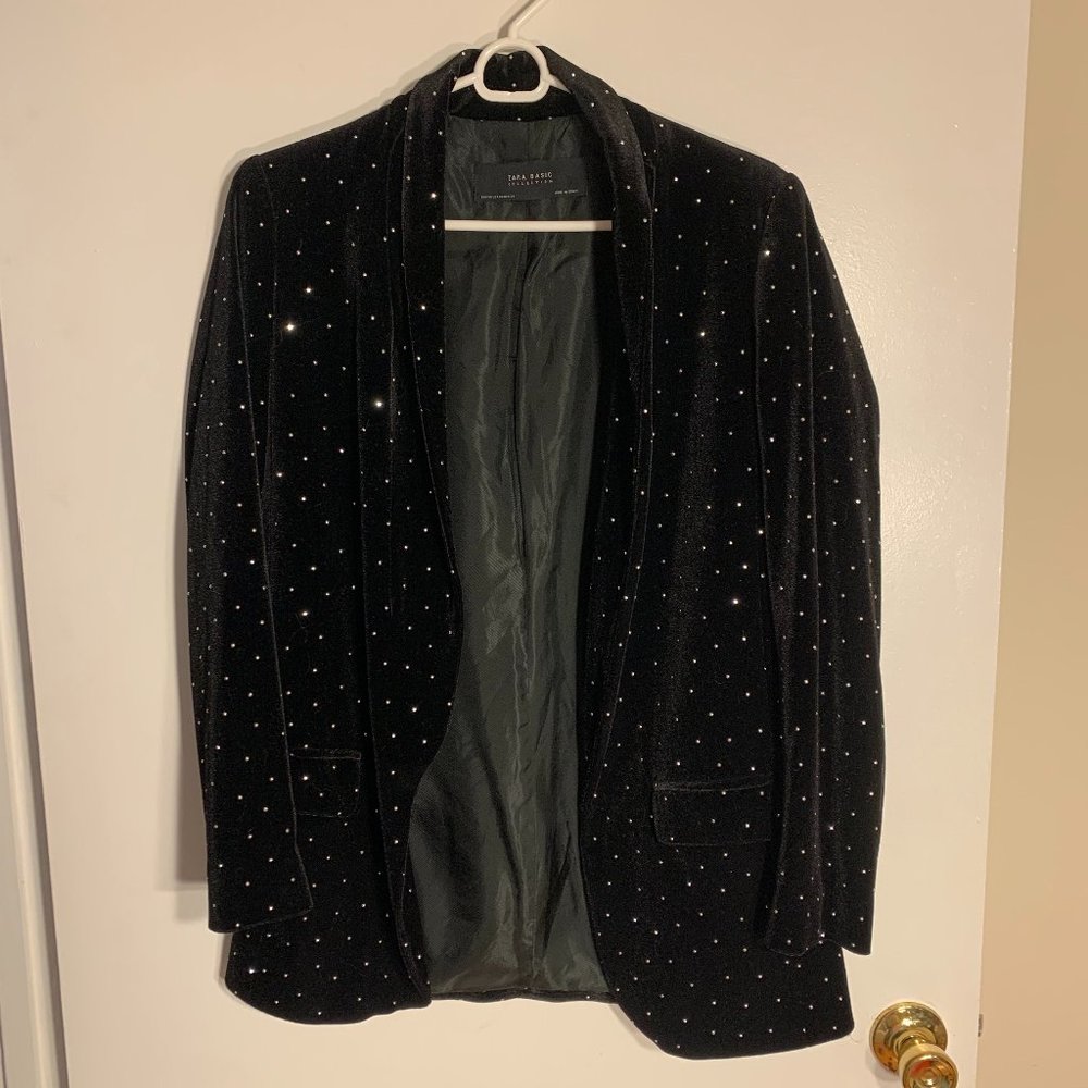 Zara black velvet rhinestone blazer, XS